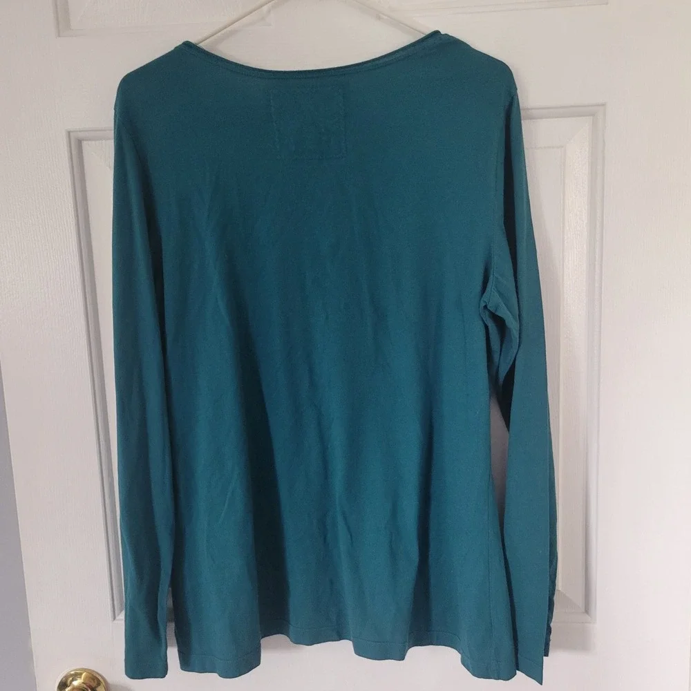 JW Los Angeles Embroidery Floral Boho Top XL Teal Cottagecore Folk Blouse Cotton - Picture 3 of 7